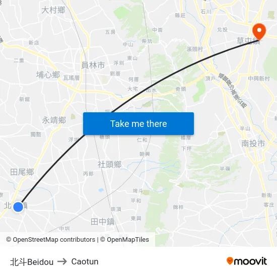 Beidou to Caotun map