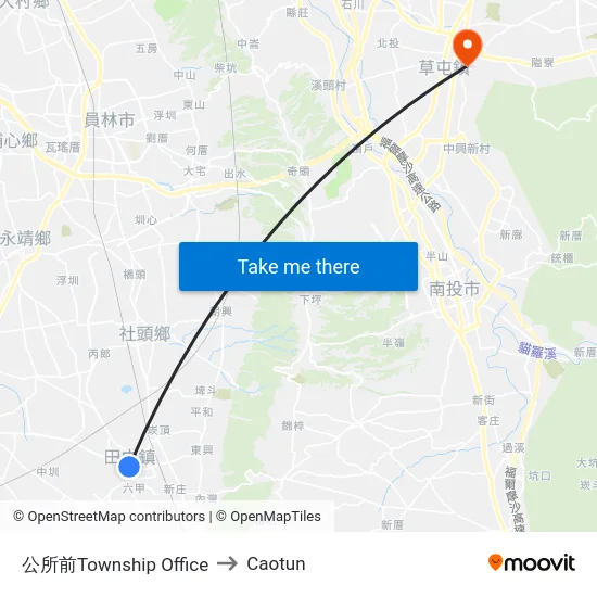 Township Office to Caotun map