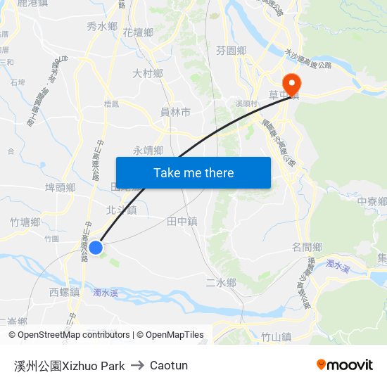 溪州公園Xizhuo Park to Caotun map