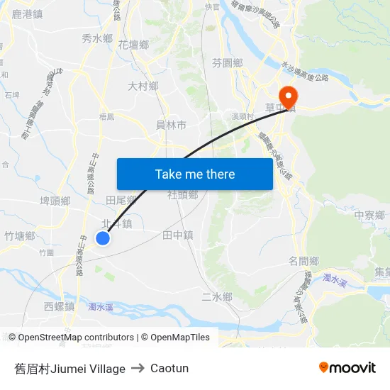 Jiumei Village to Caotun map