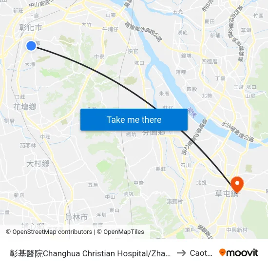 Changhua Christian Hospital to Caotun map
