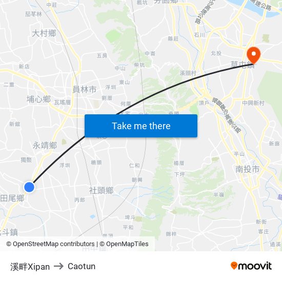 溪畔Xipan to Caotun map