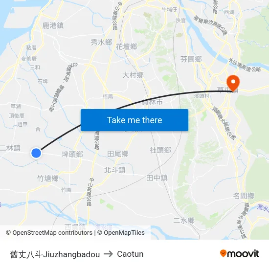 Jiuzhangbadou to Caotun map