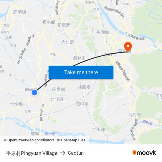 平原村Pingyuan Village to Caotun map