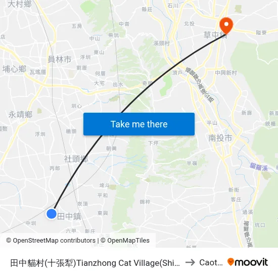 Tianzhong Cat Village (Shizhangli) to Caotun map