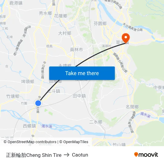 Cheng Shin Tire to Caotun map