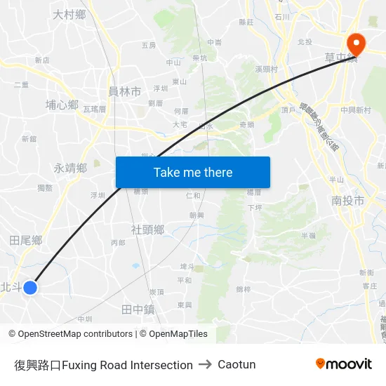 Fuxing Road Intersection to Caotun map