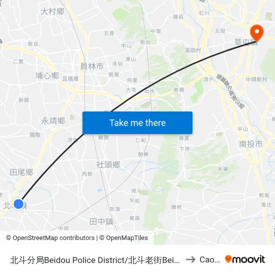 北斗分局Beidou Police District/北斗老街Beidou Old Street to Caotun map