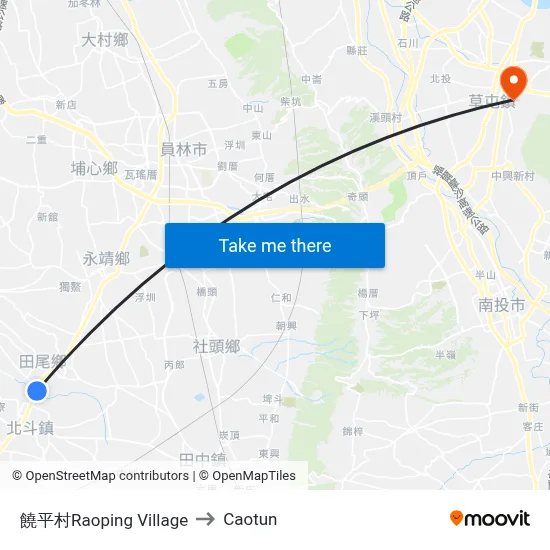 饒平村Raoping Village to Caotun map