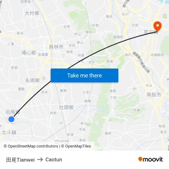 田尾Tianwei to Caotun map