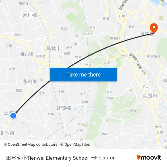 Tienwei Elementary School to Caotun map