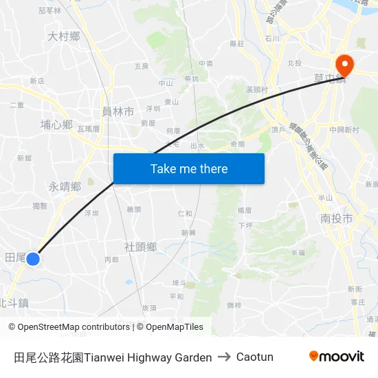 Tianwei Highway Garden to Caotun map
