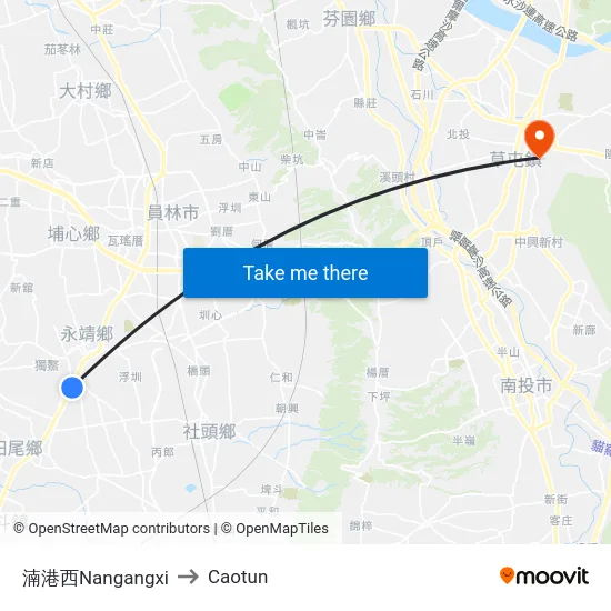 湳港西Nangangxi to Caotun map