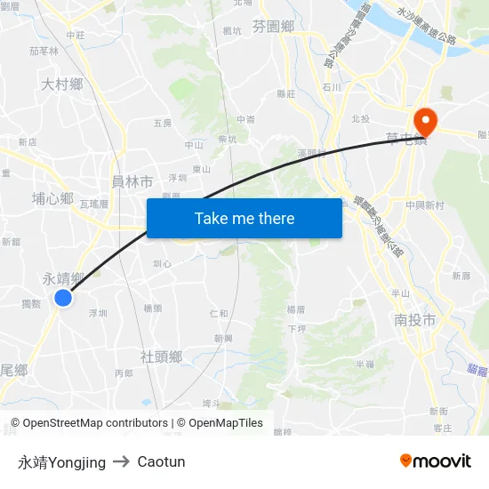 永靖Yongjing to Caotun map