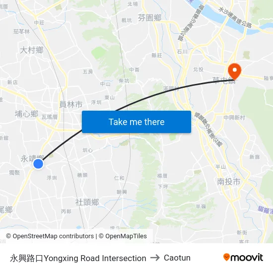 Yongxing Road Intersection to Caotun map