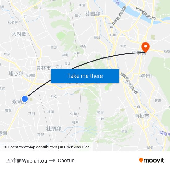 五汴頭Wubiantou to Caotun map