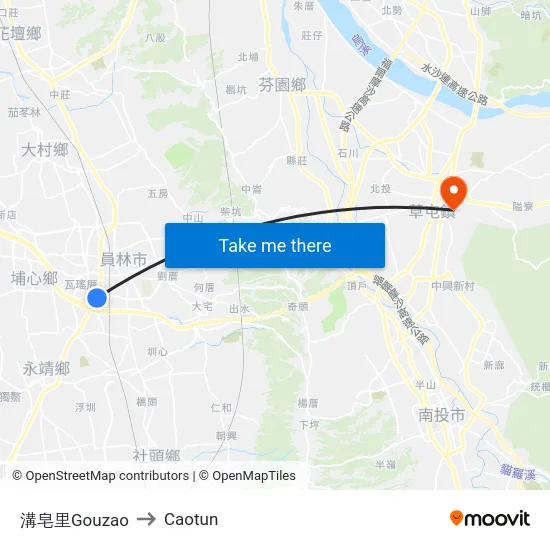 溝皂里Gouzao to Caotun map