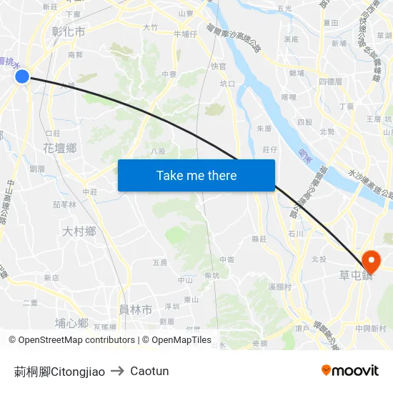 莿桐腳Citongjiao to Caotun map