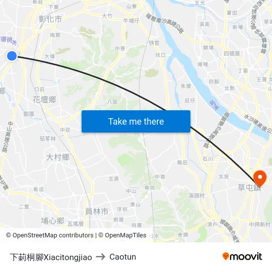 Lower Citongjiao to Caotun map