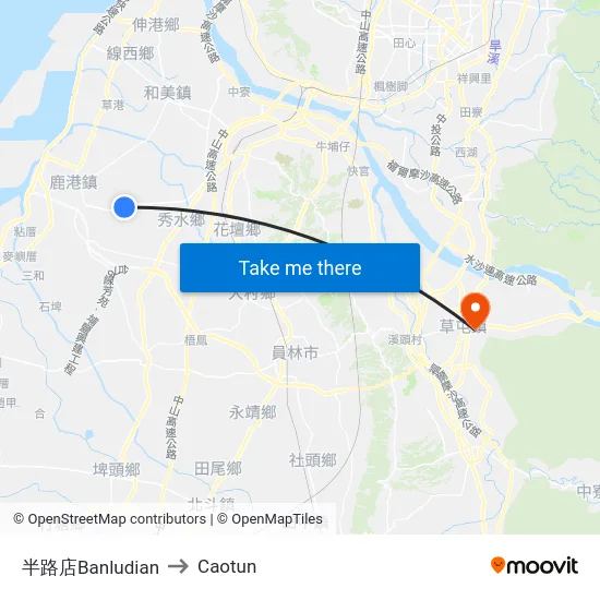 Banludian to Caotun map