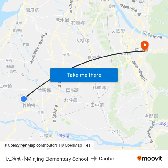 民靖國小Minjing Elementary School to Caotun map