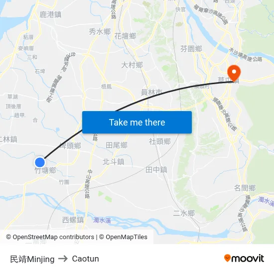 民靖Minjing to Caotun map
