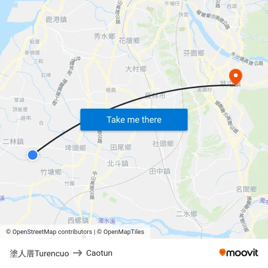 塗人厝Turencuo to Caotun map
