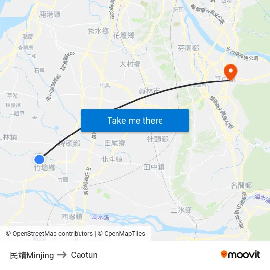 民靖Minjing to Caotun map