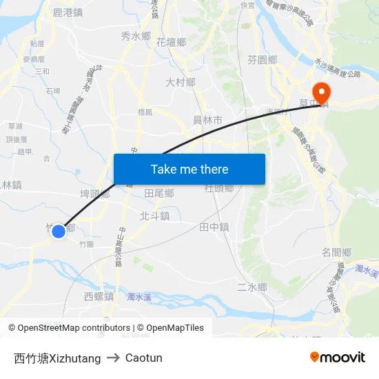 西竹塘Xizhutang to Caotun map