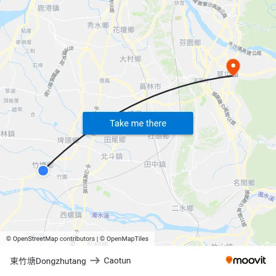 東竹塘Dongzhutang to Caotun map
