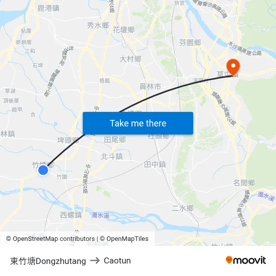 東竹塘Dongzhutang to Caotun map