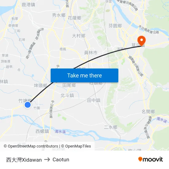 西大灣Xidawan to Caotun map