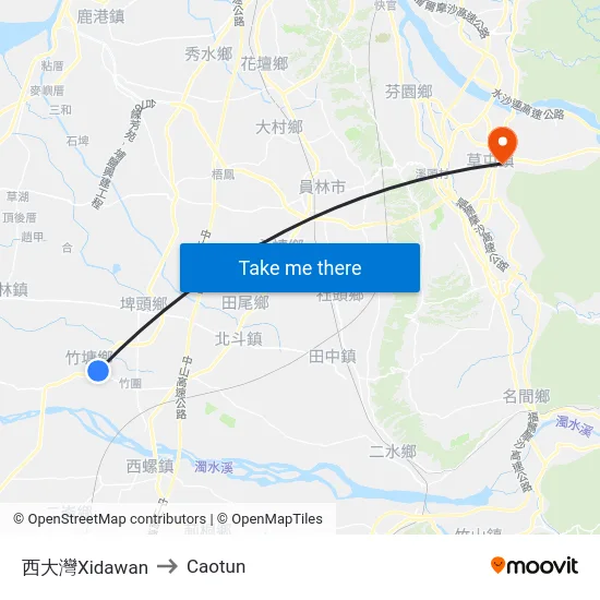 西大灣Xidawan to Caotun map
