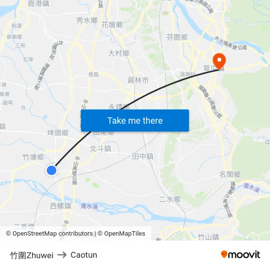 Zhuwei to Caotun map