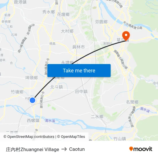 Zhuangnei Village to Caotun map