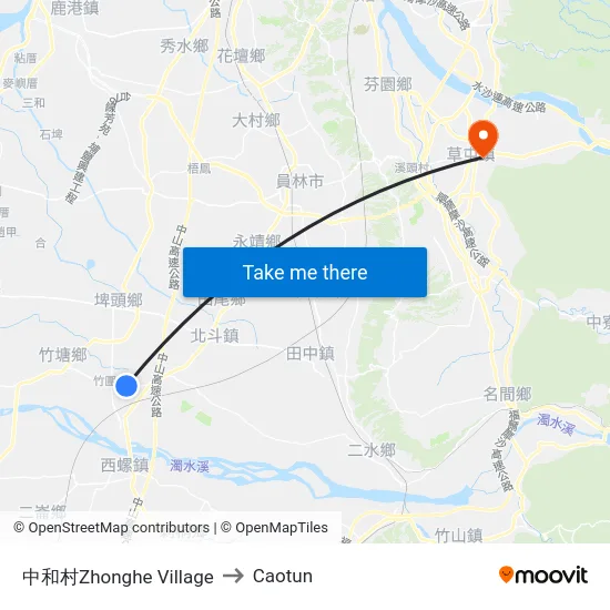 Zhonghe Village to Caotun map