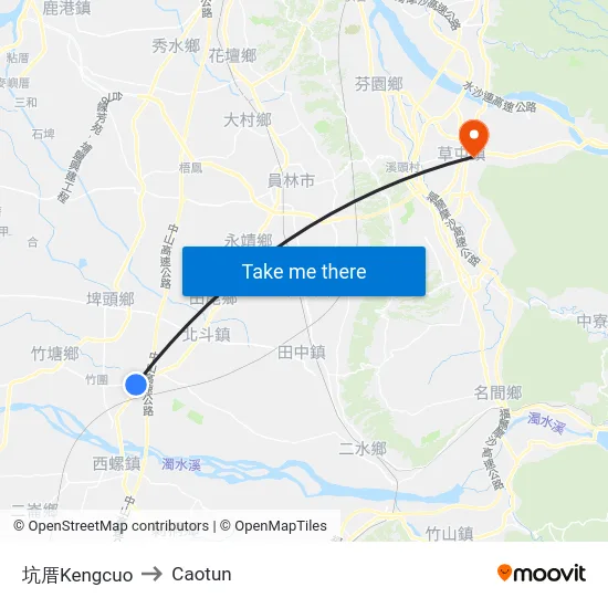 Kengcuo to Caotun map