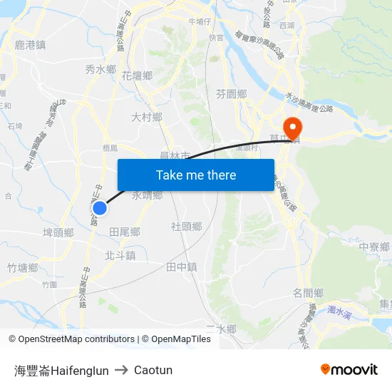Haifenglun to Caotun map