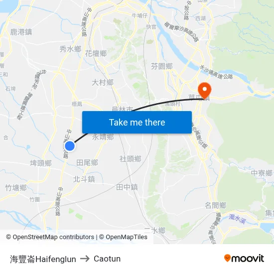 Haifenglun to Caotun map