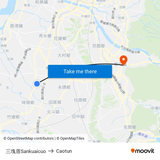 三塊厝Sankuaicuo to Caotun map