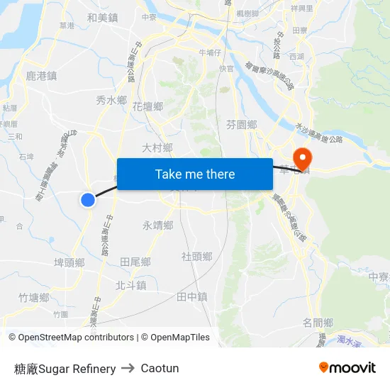 Sugar Refinery to Caotun map