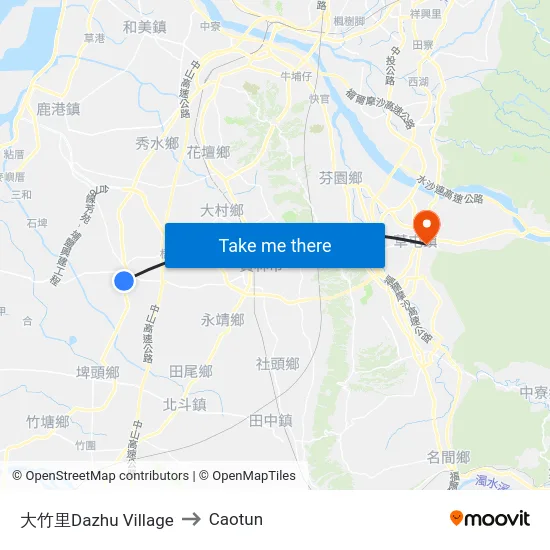 Dazhu Village to Caotun map