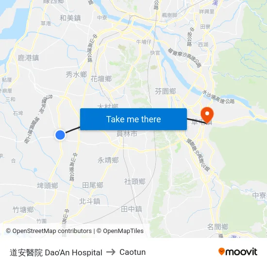 Dao'An Hospital to Caotun map