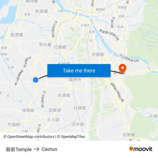 Temple Front to Caotun map