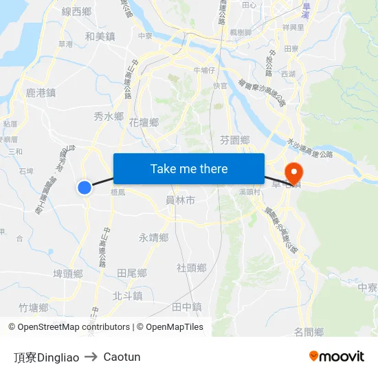 Dingliao to Caotun map