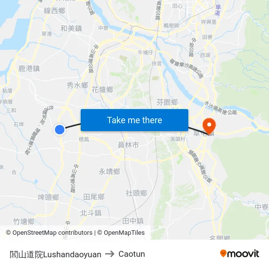 Lushan Temple to Caotun map