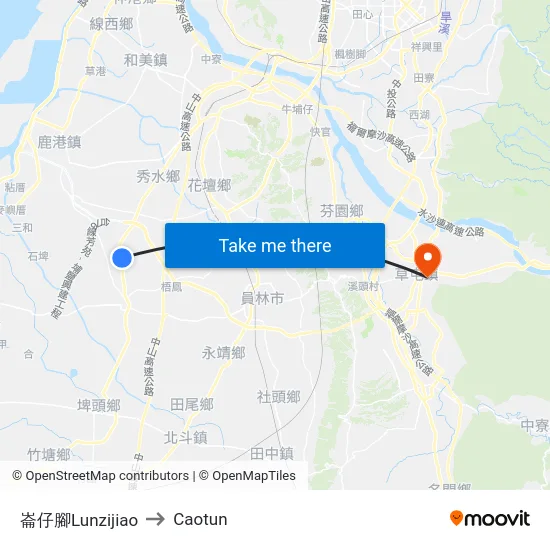崙仔腳Lunzijiao to Caotun map