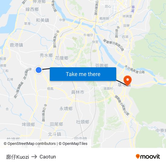 廓仔Kuozi to Caotun map