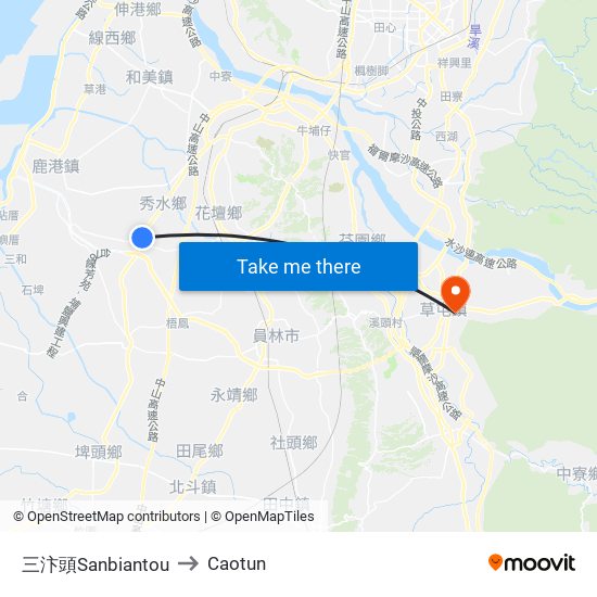 三汴頭Sanbiantou to Caotun map