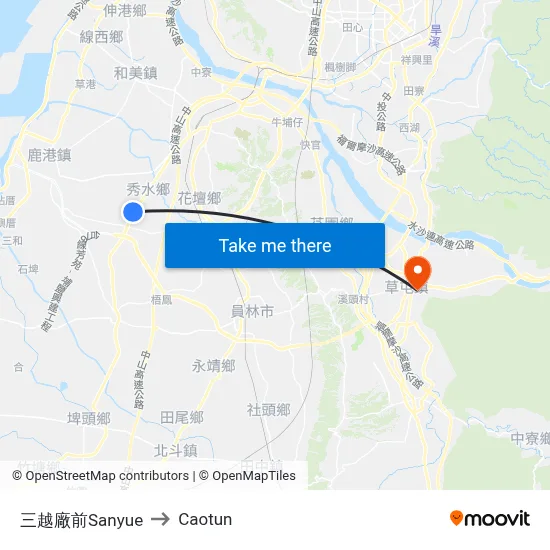 Sanyue to Caotun map